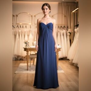 Chani Vintage 100% Silk Blue Beaded Front Strapless Gown